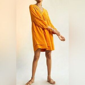 Maeve-Pintucked Collar Mini Dress-Women's Size: Small-Color: Gold-NEW!!